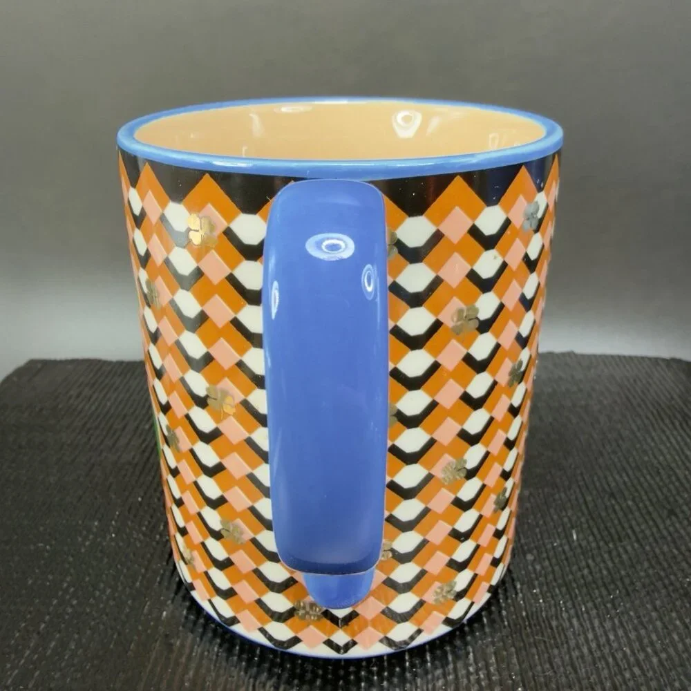 Anthropologie Bistro Tile Ceramic Coffee Mug Cup Monogram Letter S Shamrocks Mug